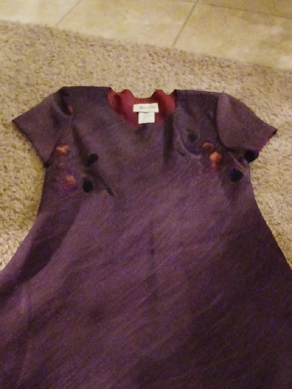 Elegant Purple Short-Sleeve Dress with Subtle Floral Accents